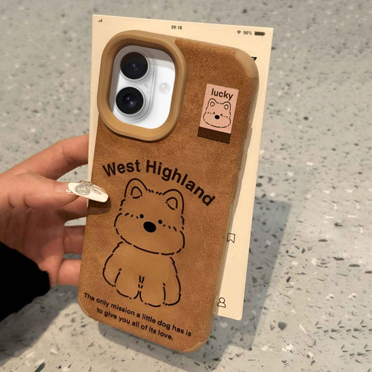 iPhone - Suede Leather Cute Puppy Print Case