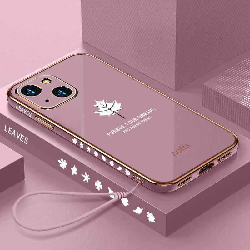Electroplating Leaf Case With Lanyard - iPhone