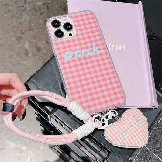 Cute Checkered Case with Heart Strap