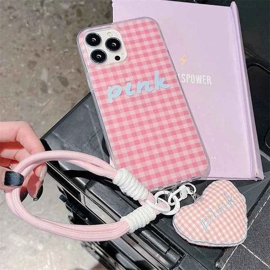 Cute Checkered Case with Heart Strap