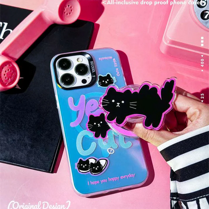 Black Cat Case With Magnetic Holder - iPhone