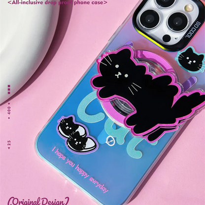 Black Cat Case With Magnetic Holder - iPhone