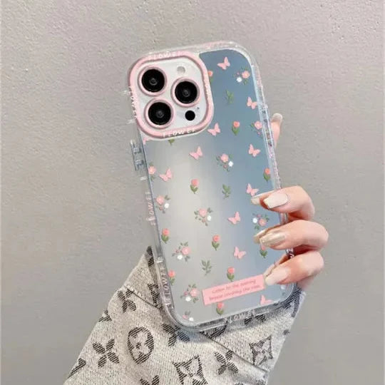 Pink Butterfly Floral Mirror Case - iPhone