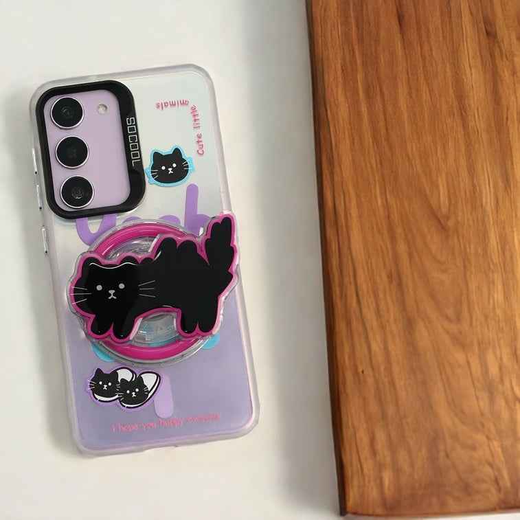 Black Cat Case With Magnetic Holder - Galaxy