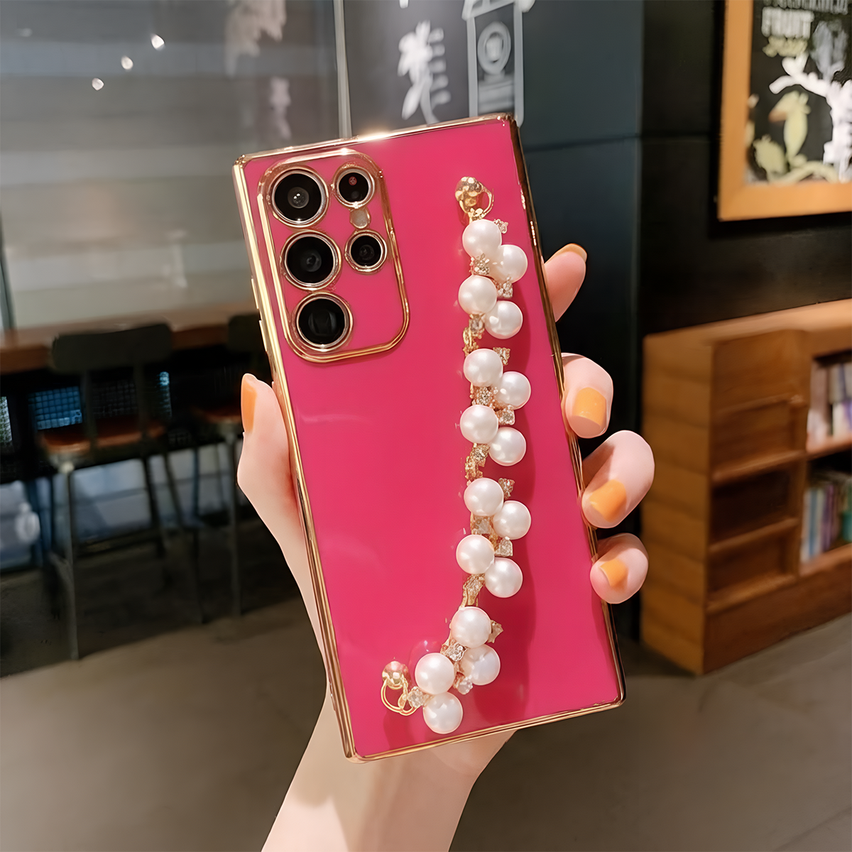 Wrist Strap Pearl Chain Phone Case