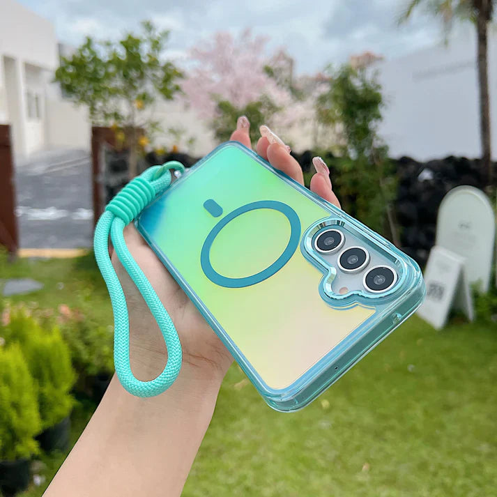 Aqua Shiny Case with Lanyard