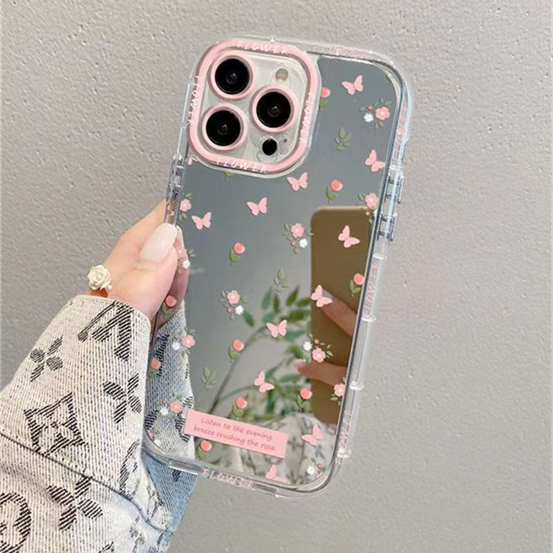 Pink Butterfly Floral Mirror Case - iPhone