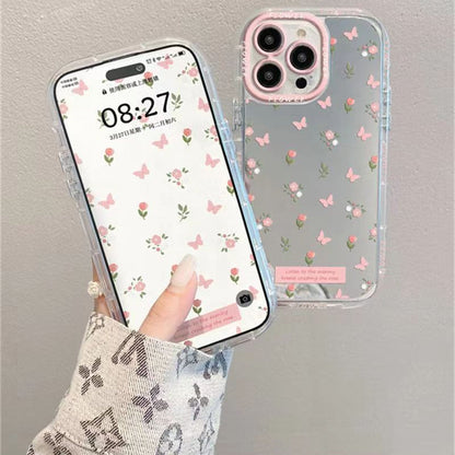 Pink Butterfly Floral Mirror Case - iPhone