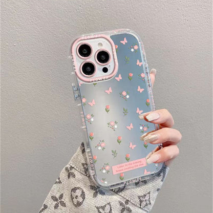 Pink Butterfly Floral Mirror Case - iPhone