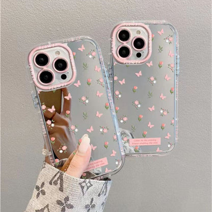 Pink Butterfly Floral Mirror Case - iPhone