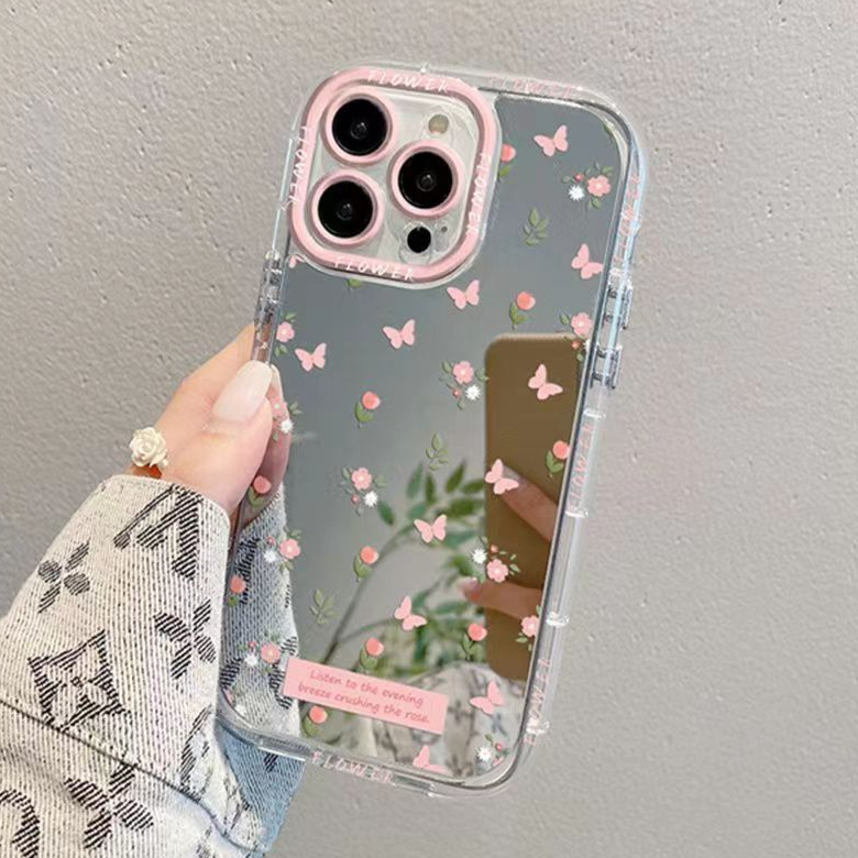 Pink Butterfly Floral Mirror Case - iPhone