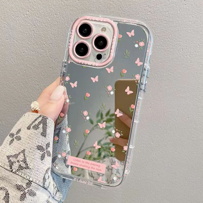 Pink Butterfly Floral Mirror Case - iPhone