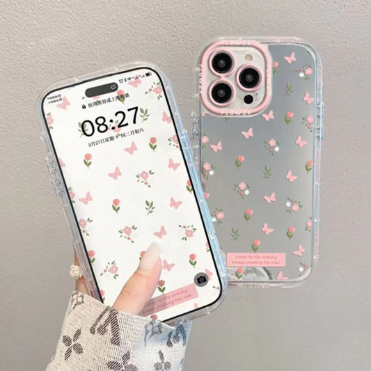 Pink Butterfly Floral Mirror Case - iPhone