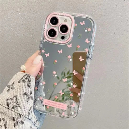 Pink Butterfly Floral Mirror Case - iPhone