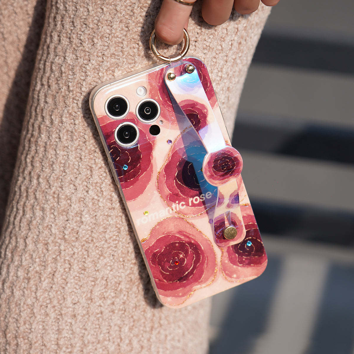 Purple Rose Wrist Strap Case