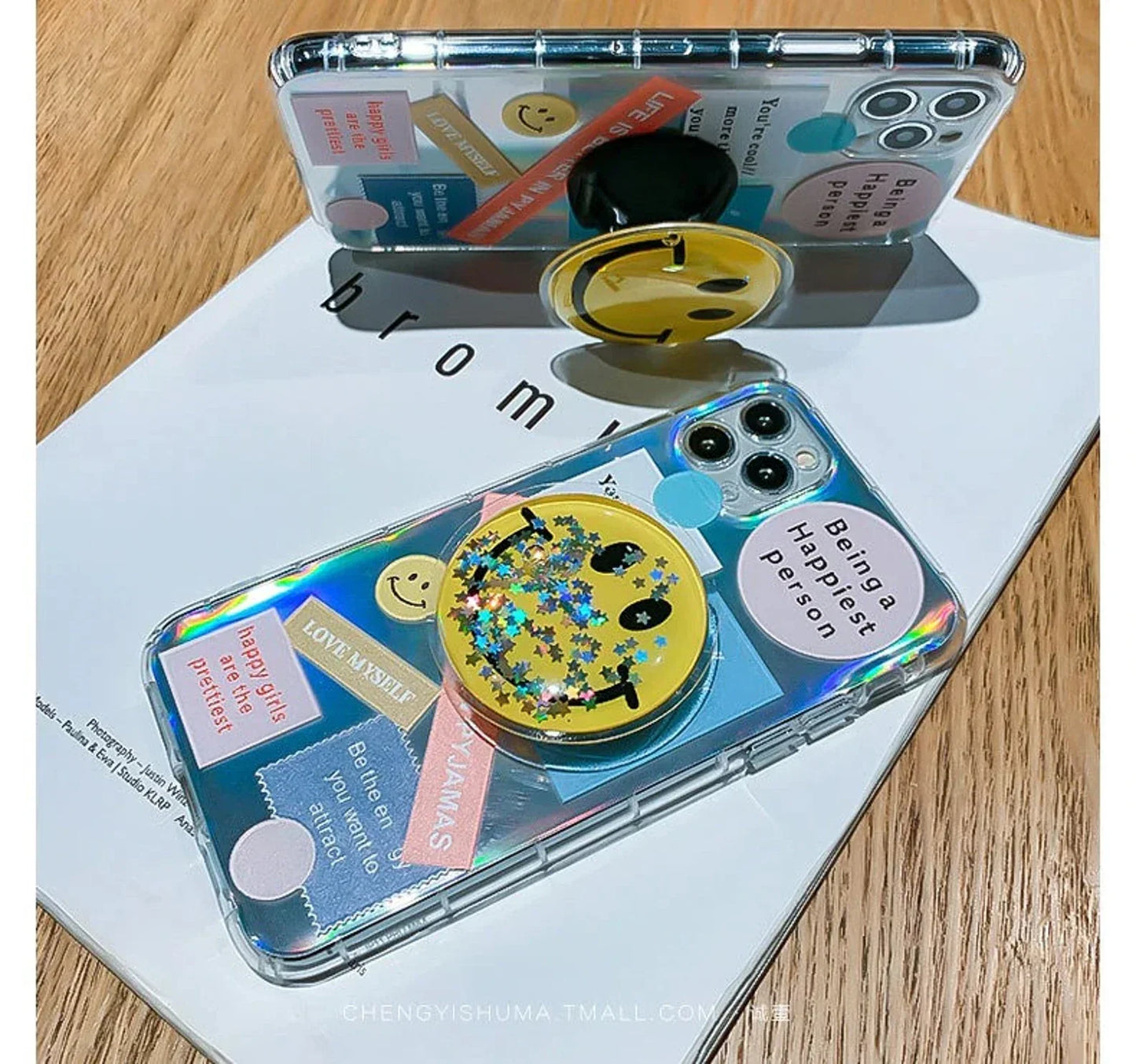 Pop-Grip Smiley Glitter Case