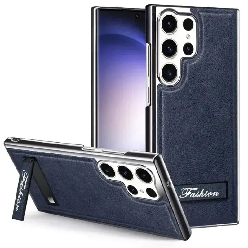 Galaxy S23 Ultra - Luxury Leather Kickstand Case