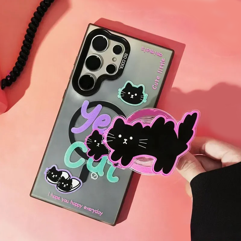 Black Cat Case With Magnetic Holder - Galaxy