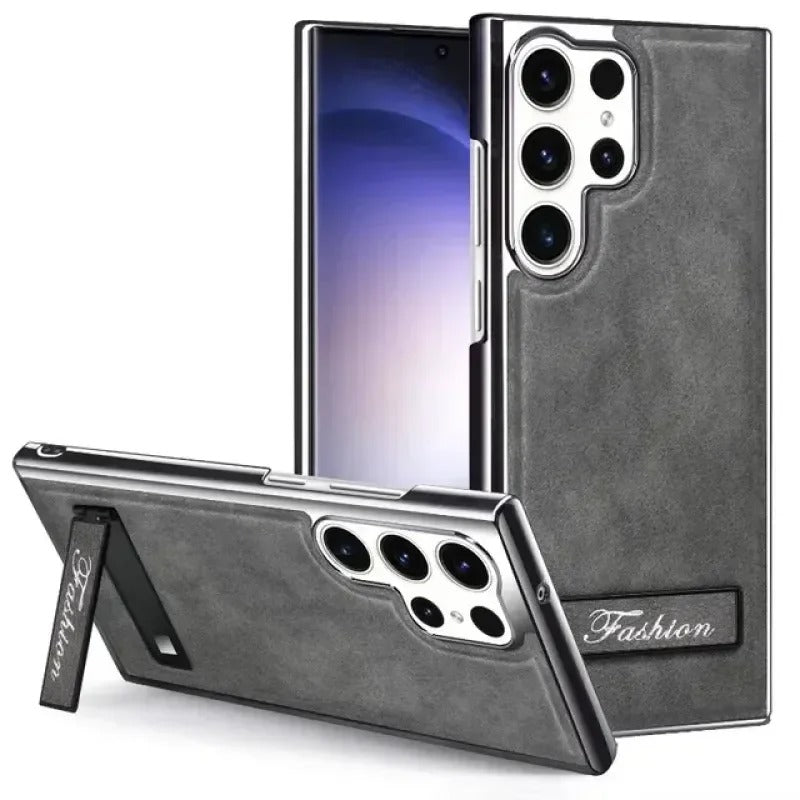 Galaxy S23 Ultra - Luxury Leather Kickstand Case